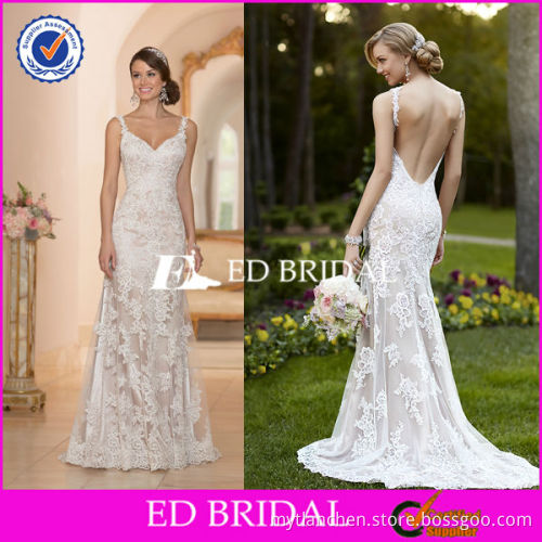 2573 Two Shoulder Straps Sexy Open Back Top Quality Lace Wedding Gown Bridal Changing Dresses